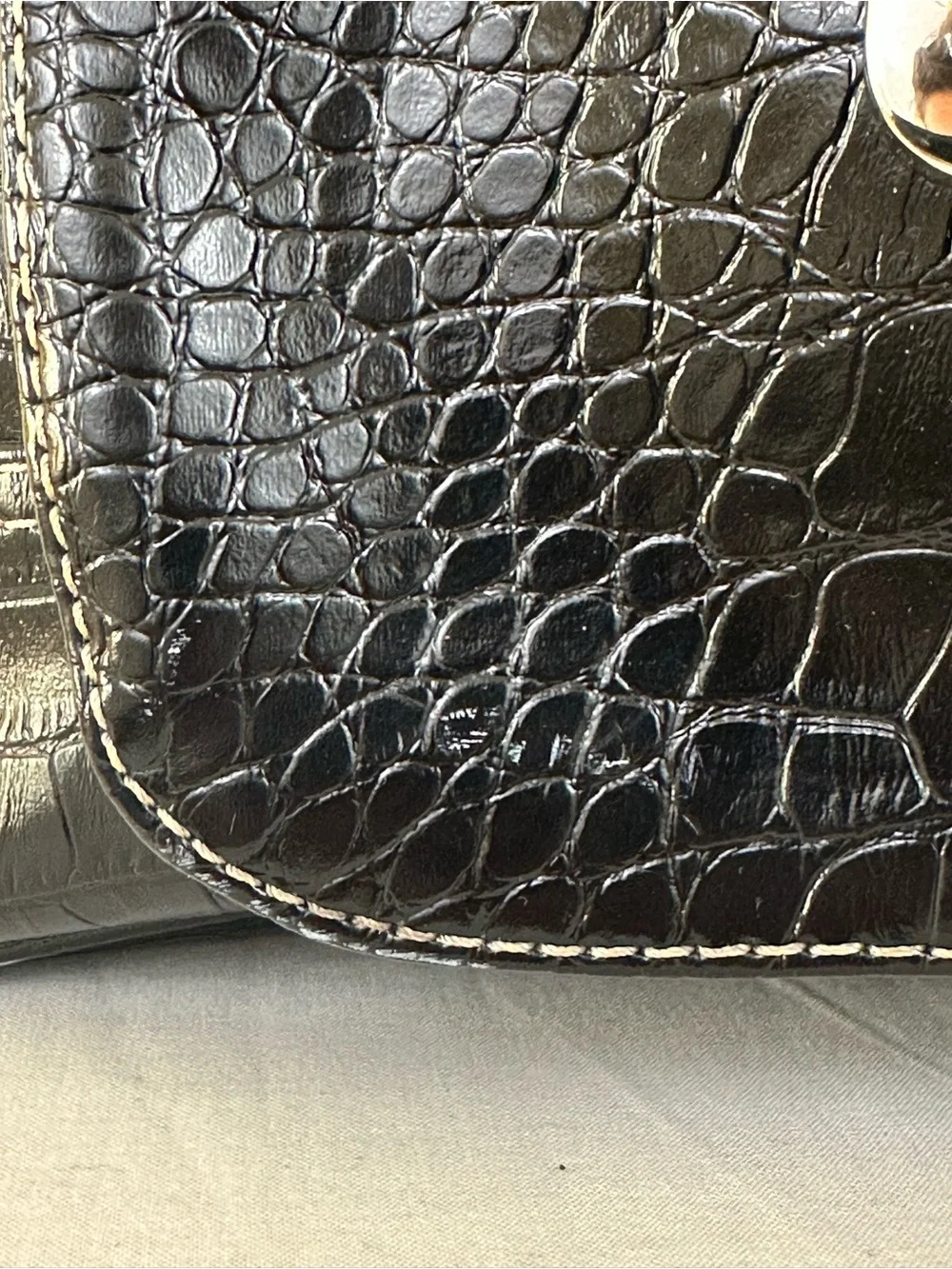 New York & Company Black Faux Leather Croc-Embossed Tote with Silver Buckle